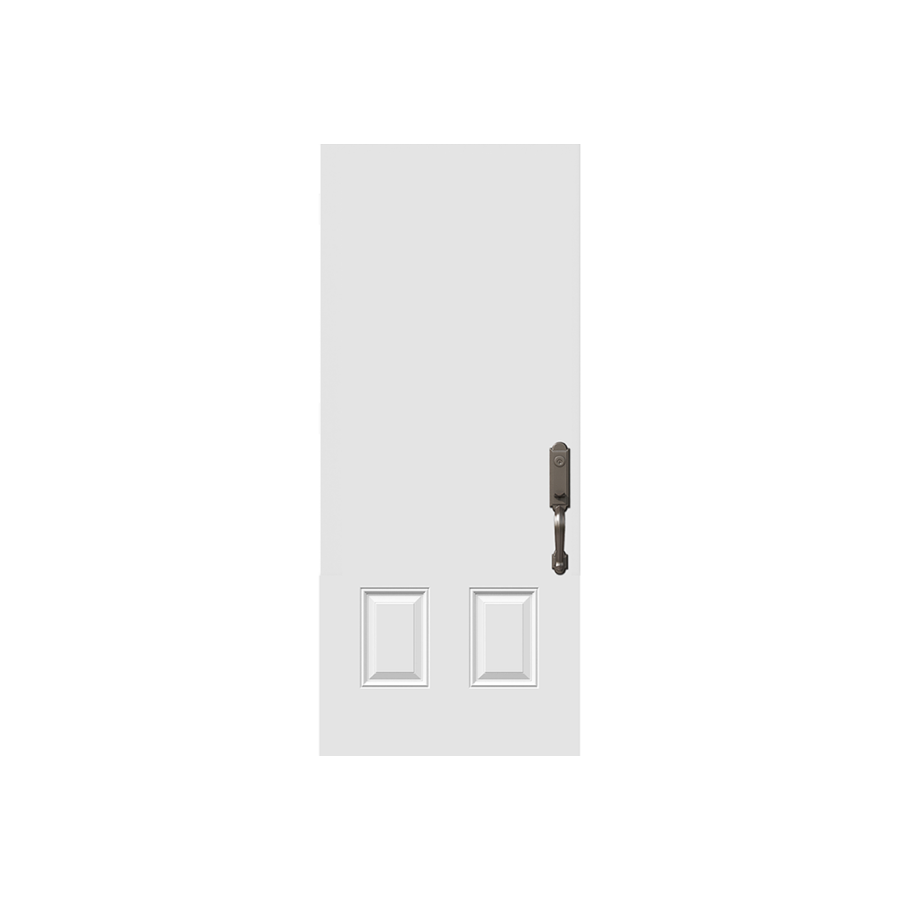 White steel front entry door with two classic solid panels with plain top to customize your home’s front door