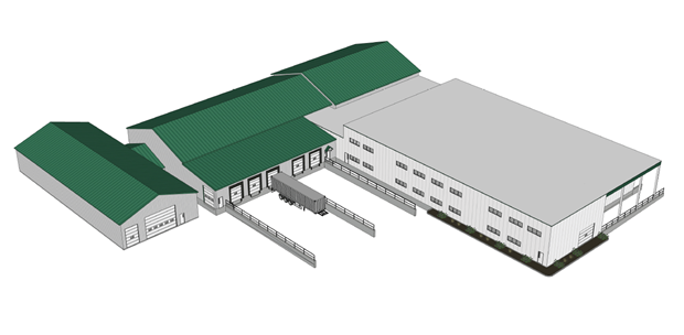 Plan 3D de l'agrandissement du centre logistique